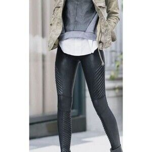 Spanx By Sara Blakely Moto Ankle‎ Leggings Black S Faux Leather High Rise